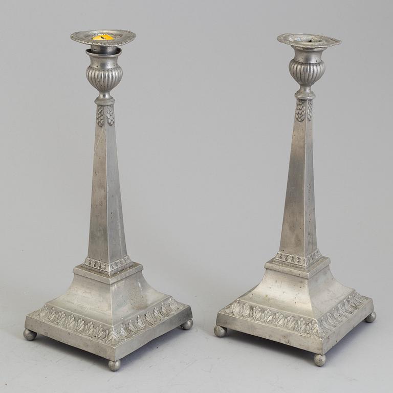 A pair of late Gustavian pewter candlesticks by Martin Artedius, Norrköping 1800.