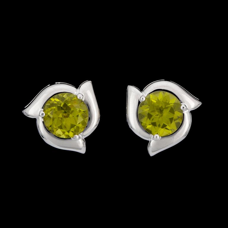 A pair of peridot, 5.86 cts in total, earrings.