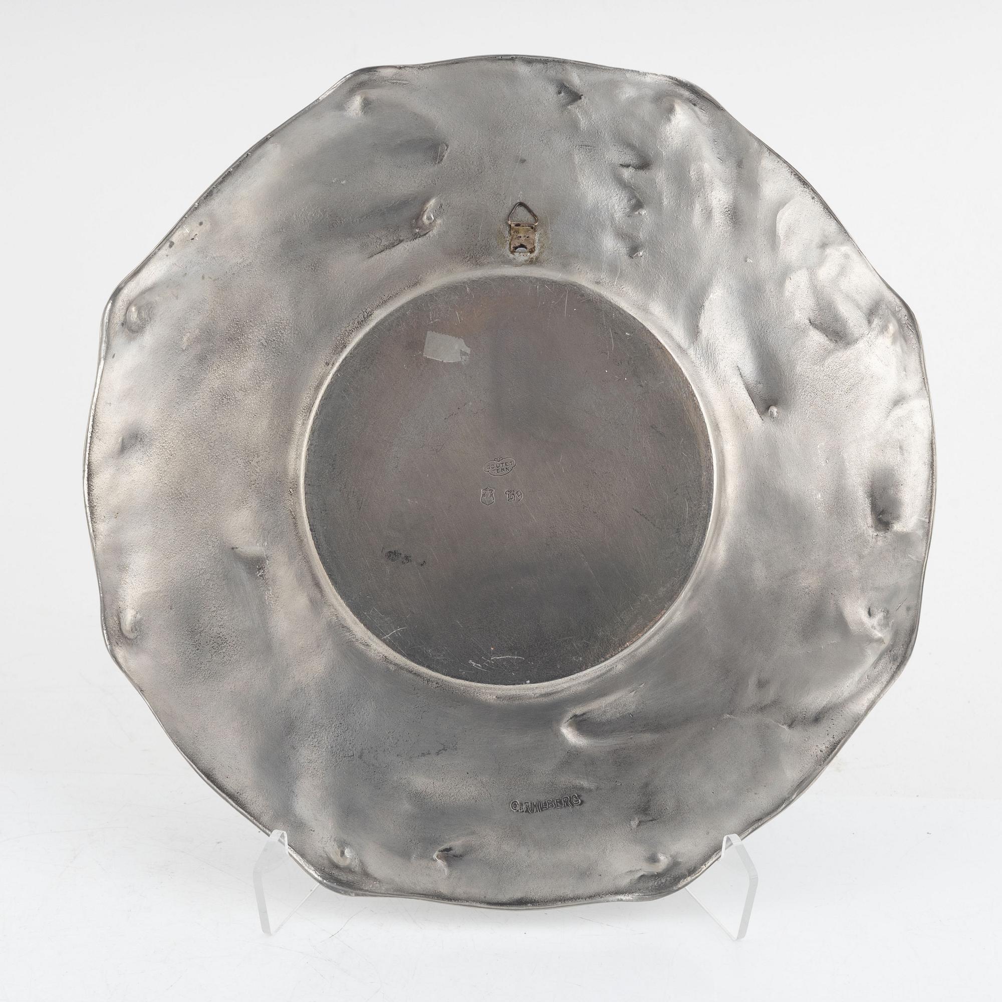 Olof Ahlberg, a pair of pewter candlesticks and a dish, Stockholm, including 1960.