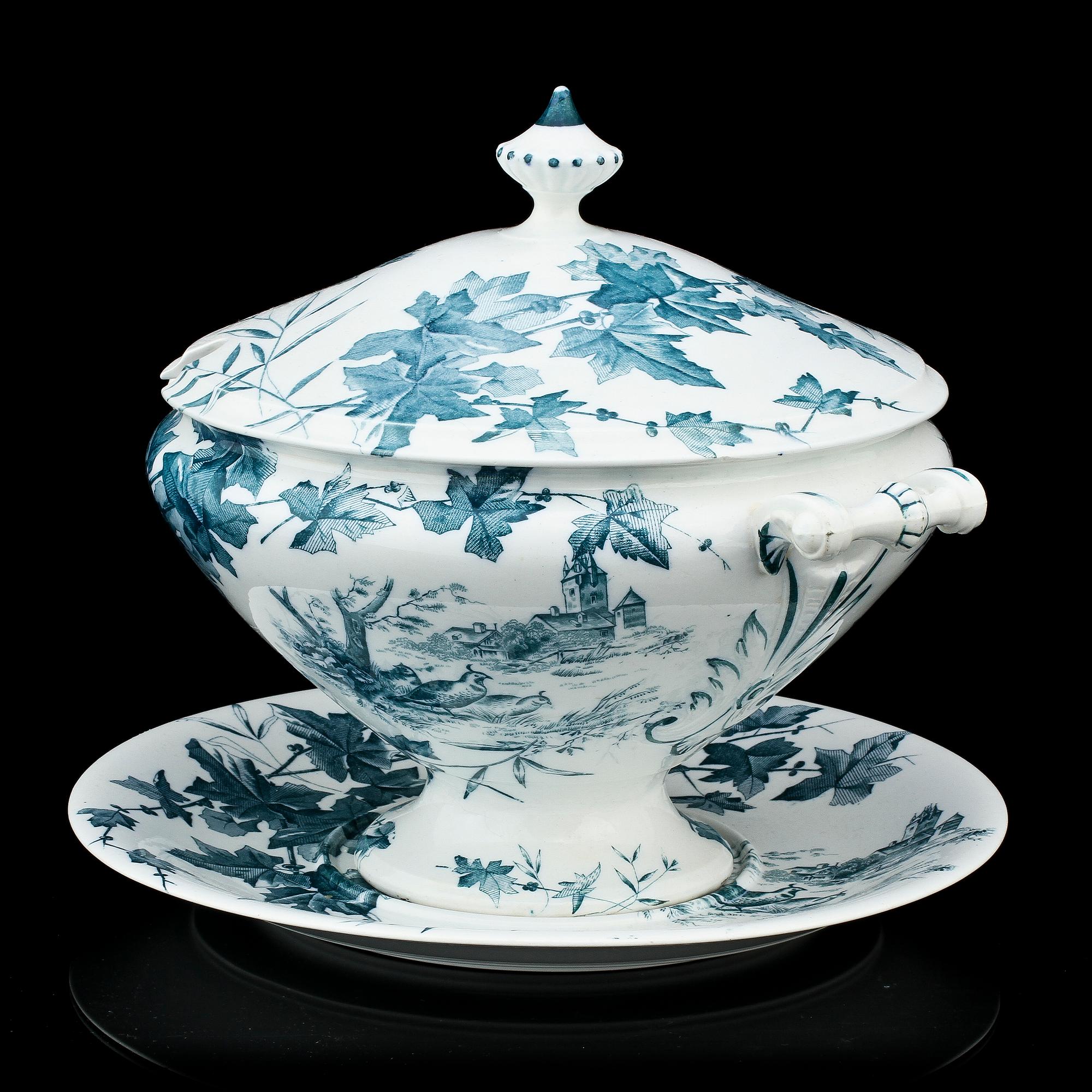 LOCKTERRIN med FAT, flintgods, "Hedera", Gustavsberg, 1900-talets första kvartal.