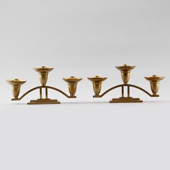 KANDELABRAR, 1 par, mässing, art déco, 1920-/30-tal.