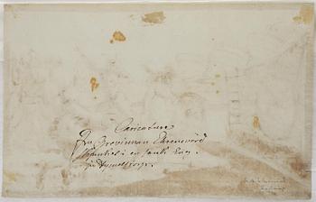 Johan Tobias Sergel, "Caricature Fru Grevinnan Ehrensvärd Insjunker i en sank Eng på Dymelstorp".