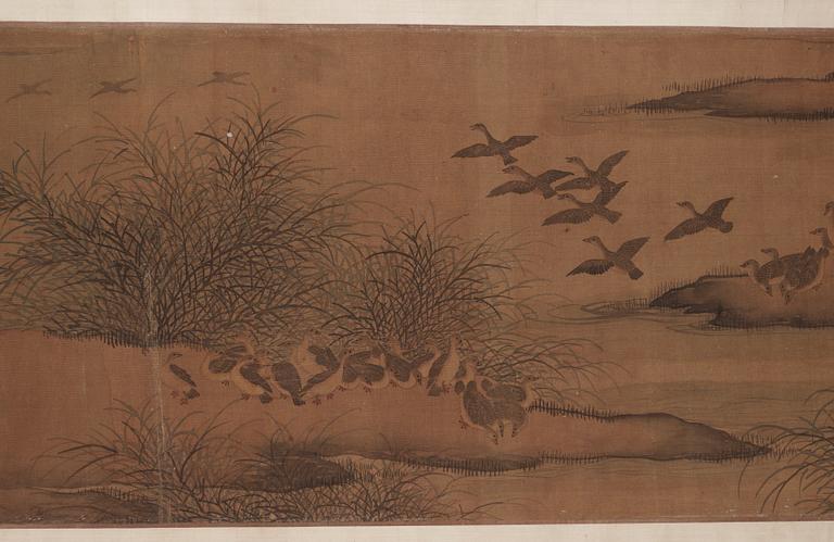 A handscroll of wild geese, in the style of Ma Lin (c. 1180-c. 1256), Qing dynasty, presumably 18th century.