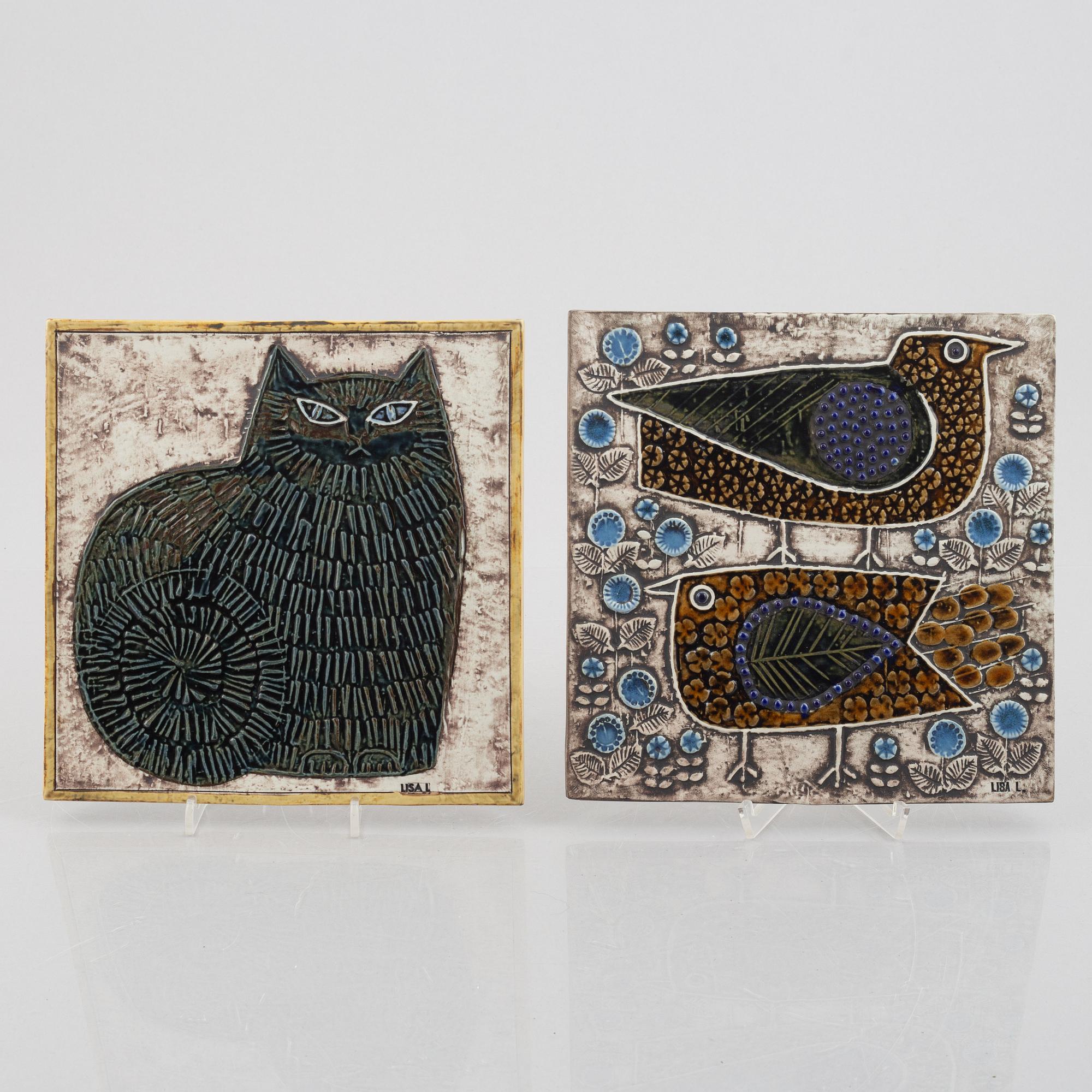 Lisa Larson, wall plaques, a pair, Gustavsberg, second half of the 20th century.