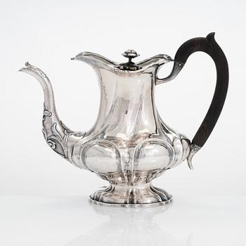 A mid-19th-century Imperial Russian silver coffee pot, Moscow 1848. Unidentified Cyrillic maker's mark IL.