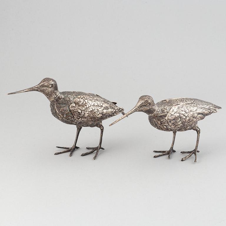 A pair of silver table decorations / birds, Swedish import marks 20th century.