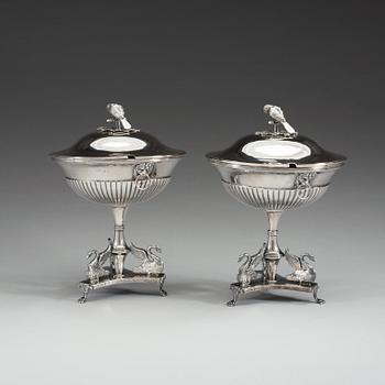 A pair of Swedish 19th century silver sugar-bowls, makers mark of Johan Petter Grönvall, Stockholm 1818.
