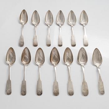 Matskedar, 13 st, silver, Viborg och Nyslott 1846-1864.