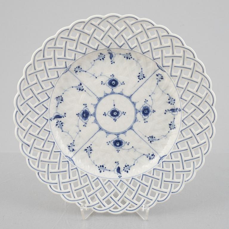 A 'Blue Fluted Full Lace' porcelain fruit basket with stand, Royal Copenhagen, model 1054, stand 19th century.