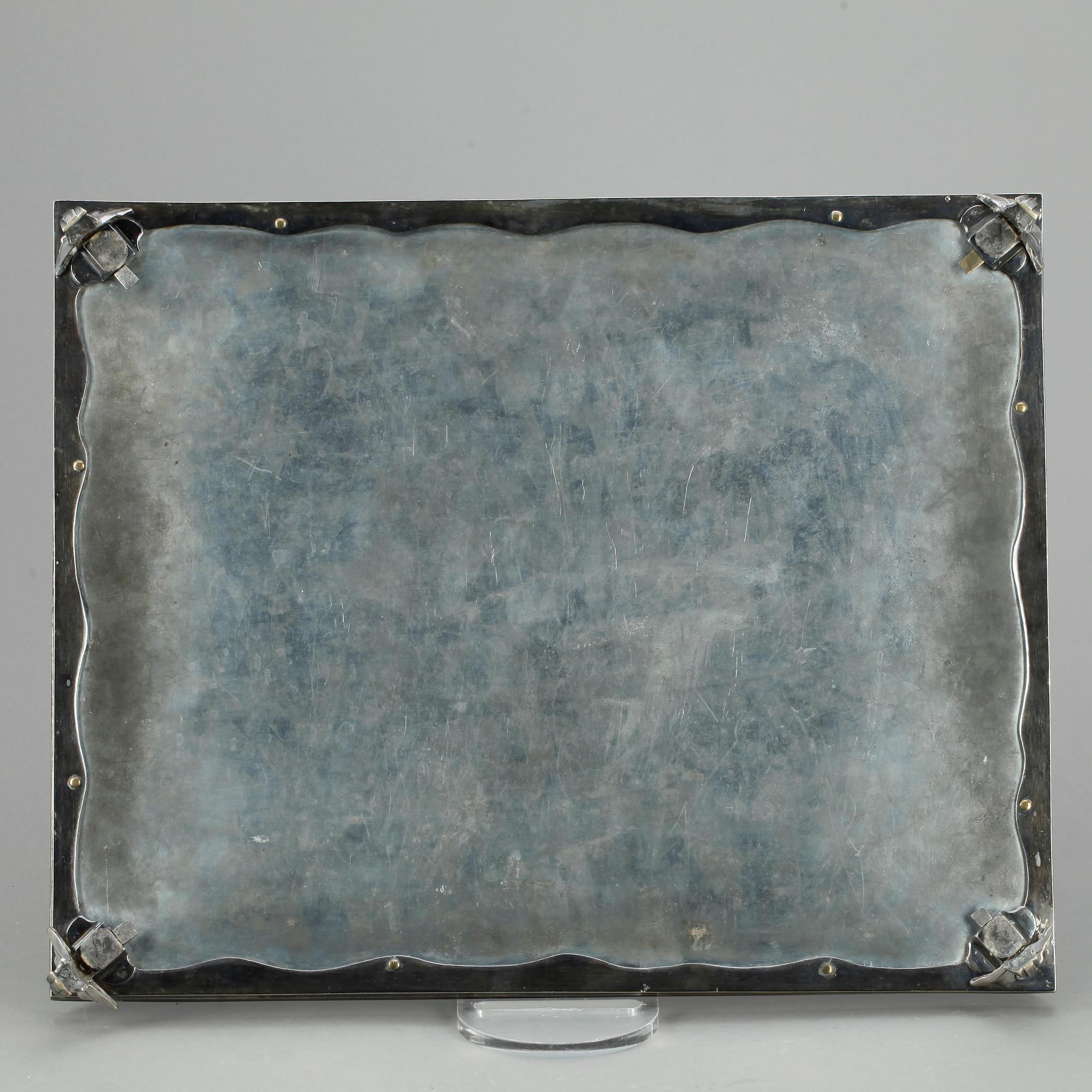 BORDSLPLATÅ, glas samt nysilver, 1800-tal.