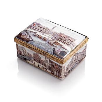 381. Box, porcelain, probably Germany 17th/18th century, with Venetian motifs.
