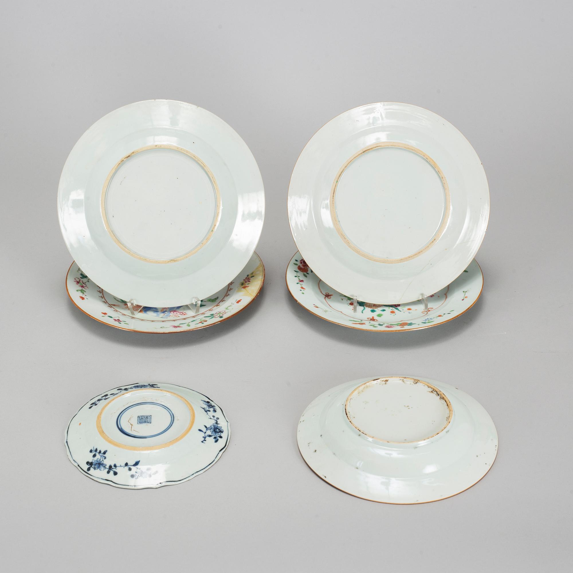 A group of famille rose and blue and white dishes, Qing dynasty, Qianlong (1736-95).