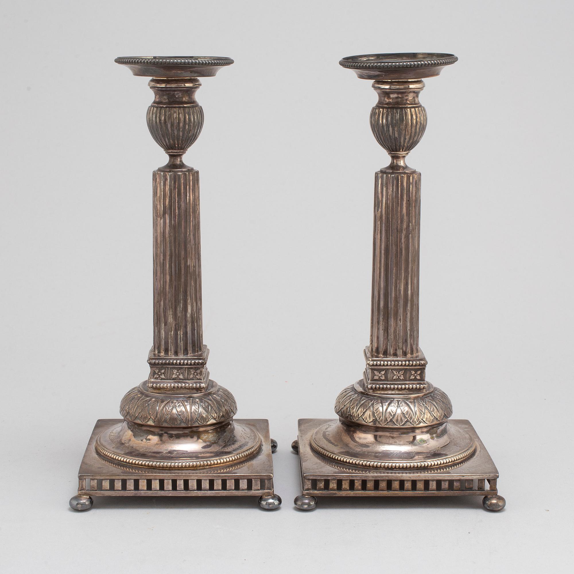 JACOB ENGELBERTH TORSK, ljusstakar, ett par, silver gustaviansk stil, Stockholm, 1898.
