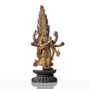 A gilt bronze figure of Avalokiteshvara, 18th century.