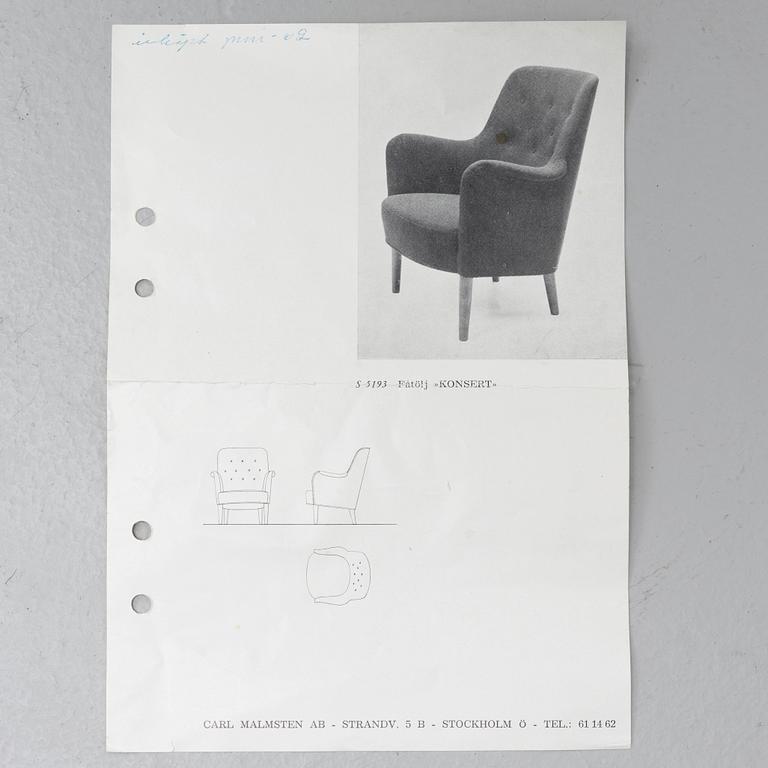 Carl Malmsten, a 'Konsert' armchair, Carl Malmsten AB, Sweden, 1962.