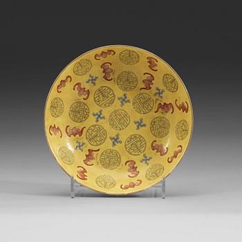 76. A yellow glazed dish, Qing dynasty with Guangxu six character mark and period (1875-1908).