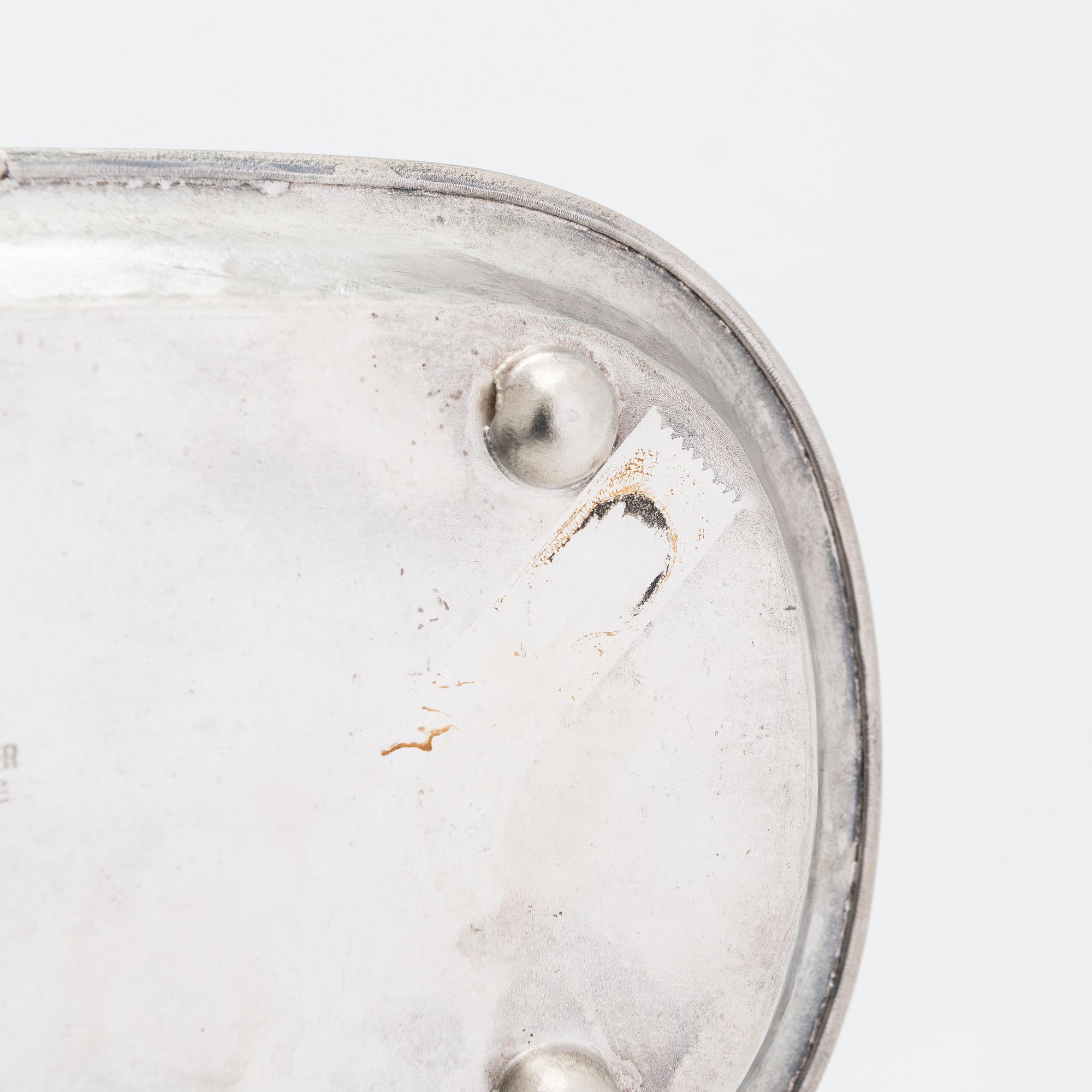 A Korean silver and enamel cruet stand, latter half of the 20th century.