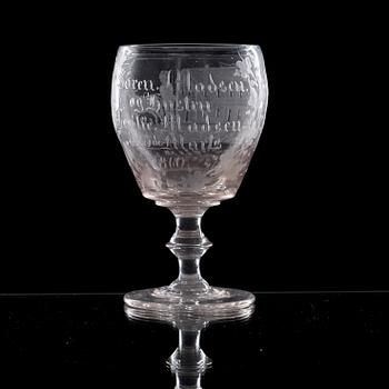 BÖLLOPSPOKAL, glas, Danmark, daterat 1860.