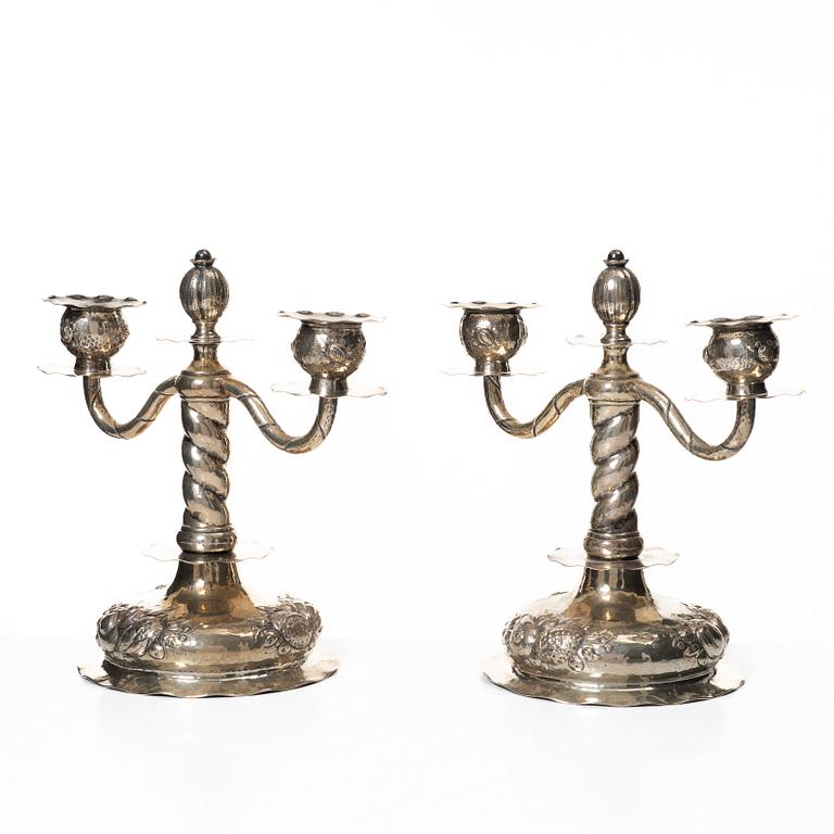C.G. Hallberg, Kandelabrar, ett par, silver, barockstil, Stockholm 1946.