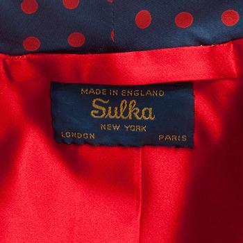 SULKA, a blue and red silk polka dotted dressing gown, 1980s.