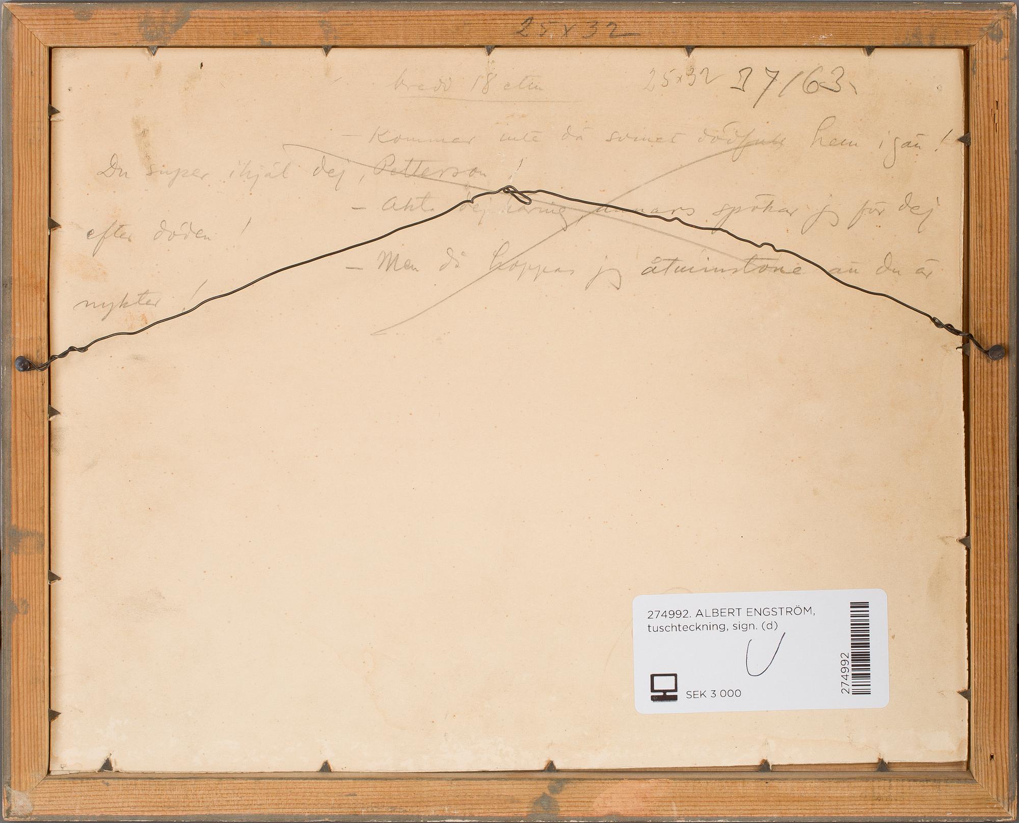 ALBERT ENGSTRÖM, tuschteckning, sign.