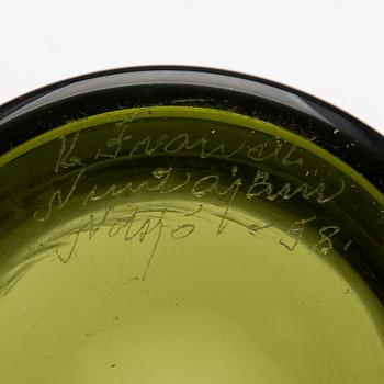 A glass vase signed K. Franck Nuutajärvi Notsjö -58.