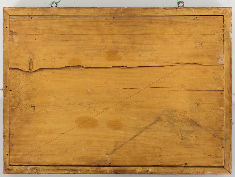 KLOCKTAVLA, olja med urverk och väderkvarn,
1800-talets mitt.