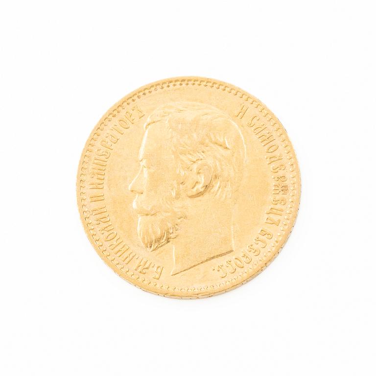 Gold coin, Nicholas II, Russia, 5 Rubles, 1898.