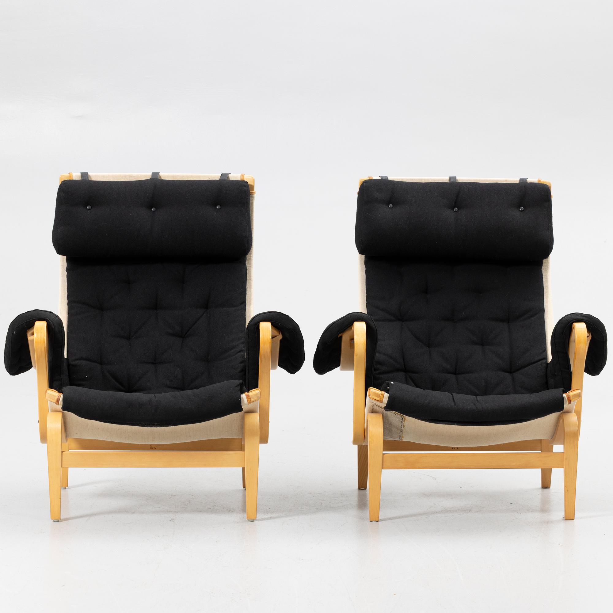 Bruno Mathsson, a pair of armchairs, “Pernilla”, DUX, second half of the 20th century.