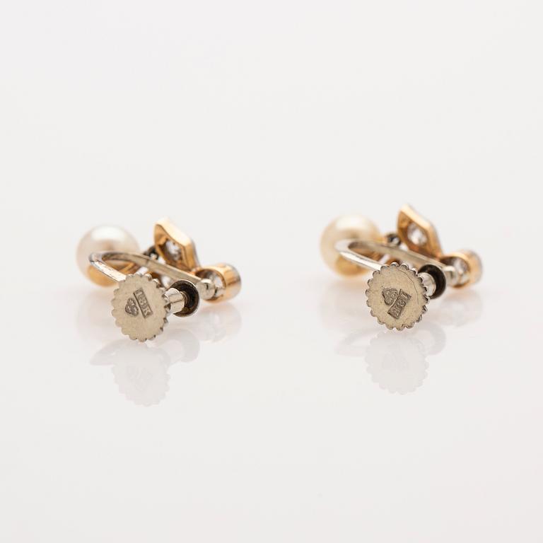 Earrings, 18k, diamonds, pearls.