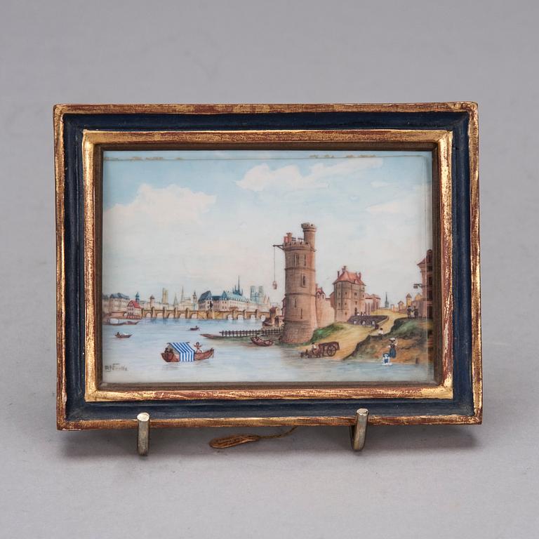 MINIATYR, gouache, signerad R. Nicolle, 1900-talets början.