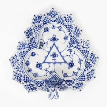 Royal Copenhagen, a model 1077 full lace porcelain dish, "Blue Fluted", denmark, 1974-78.