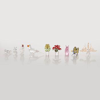 Swarovski, a set of 9 crystal figurines, late 20th century.