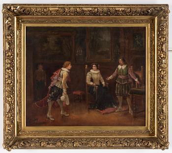 A pair of 19th century paintings depicting historical scenes by unknown artist, oil on canvas, signed.