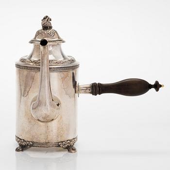 A mid-19th-century silver coffee pot, maker's mark of Lars Erik Wohlfart, Vänersborg, 1845.