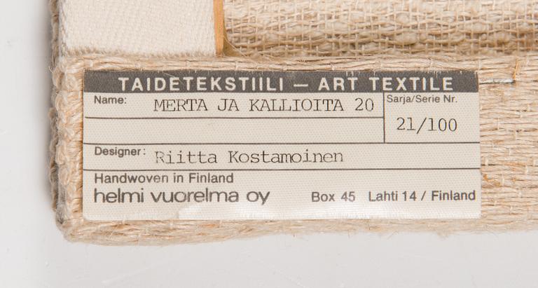 Riitta Kostamoinen,  a weave, signed RK and numbered 21 /100 for Helmi Vuorelma Ltd.