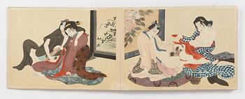 A Shunga album from the Utagawa school, late Edo (1603-1868) or Meiji (1868-1912). 14 paintings on silk.