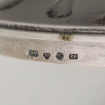 Sokerikkopari, vadit ja sirotinlusikat, hopeaa, JE Torsk, Tukholma 1902.