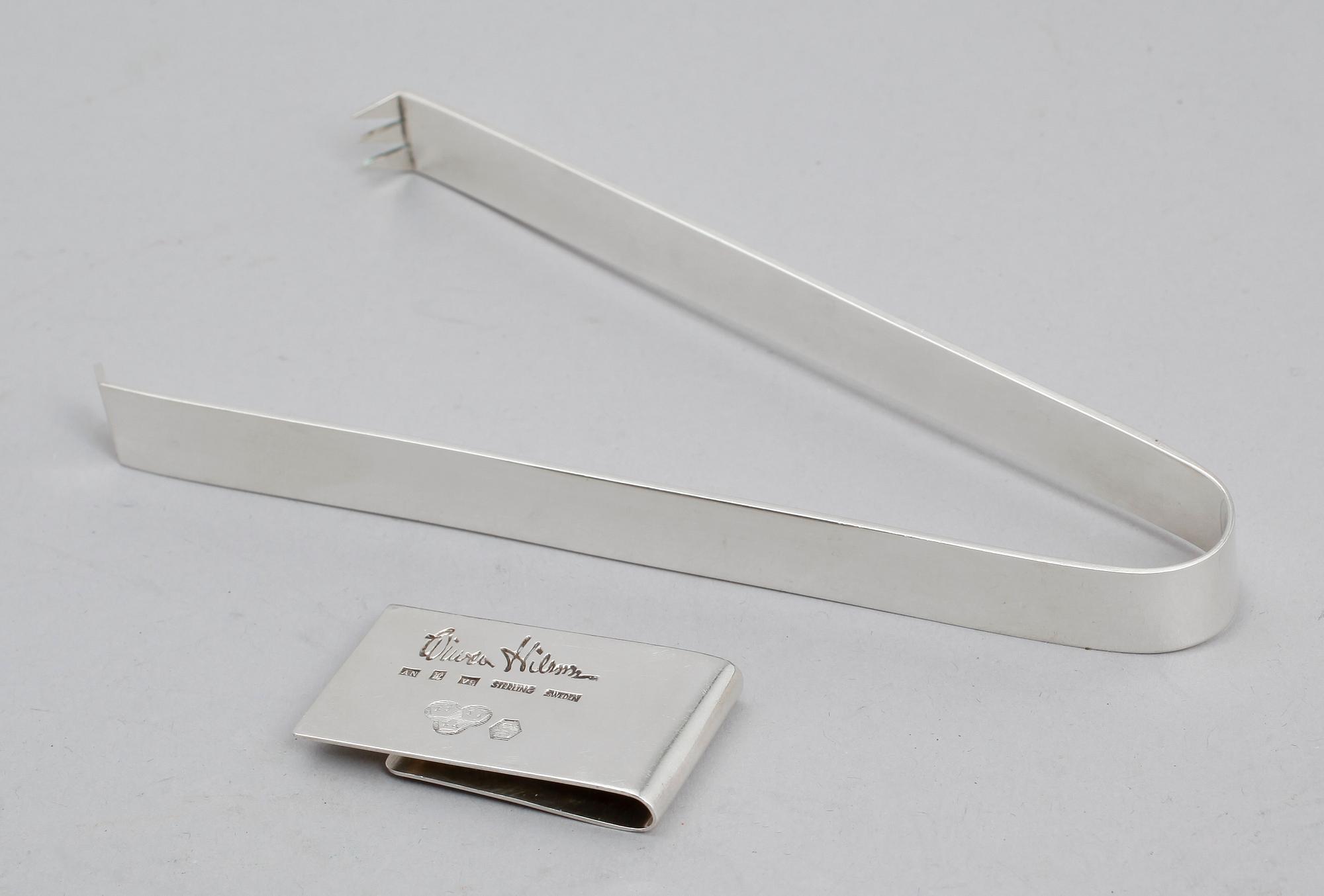 TÅNG SAMT SEDELKLÄMMA, silver, Wiwen Nilsson, Lund 1963/1971. Vikt ca 72 gram.