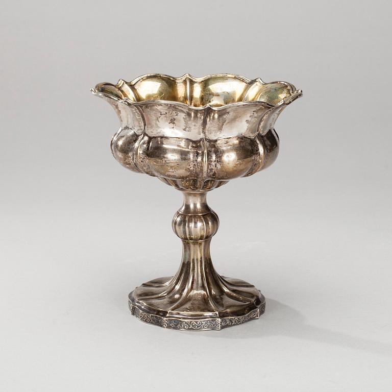 SOCKERSKÅL, silver, Erik Leander Holm (1842-1881), Nystad 1854. Vikt 239,7 g.