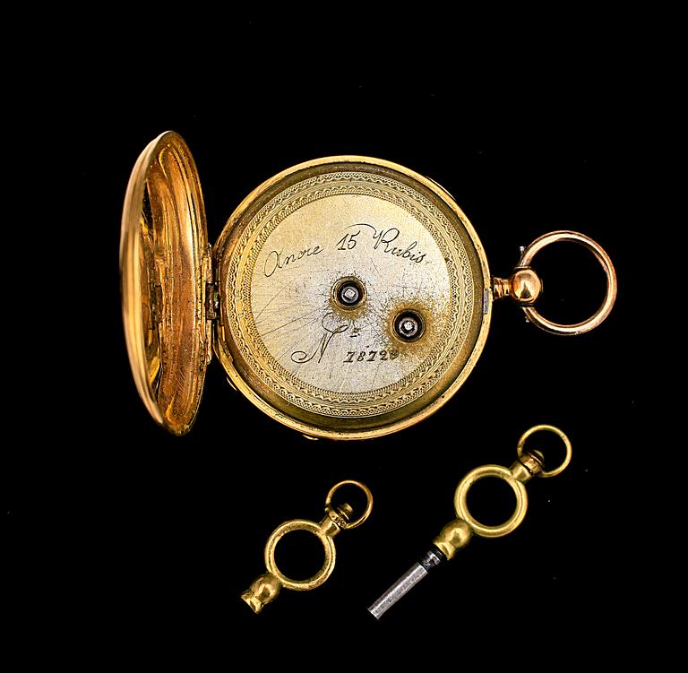 DAMFICKUR, 18k guld, Omkring 1800/1900.