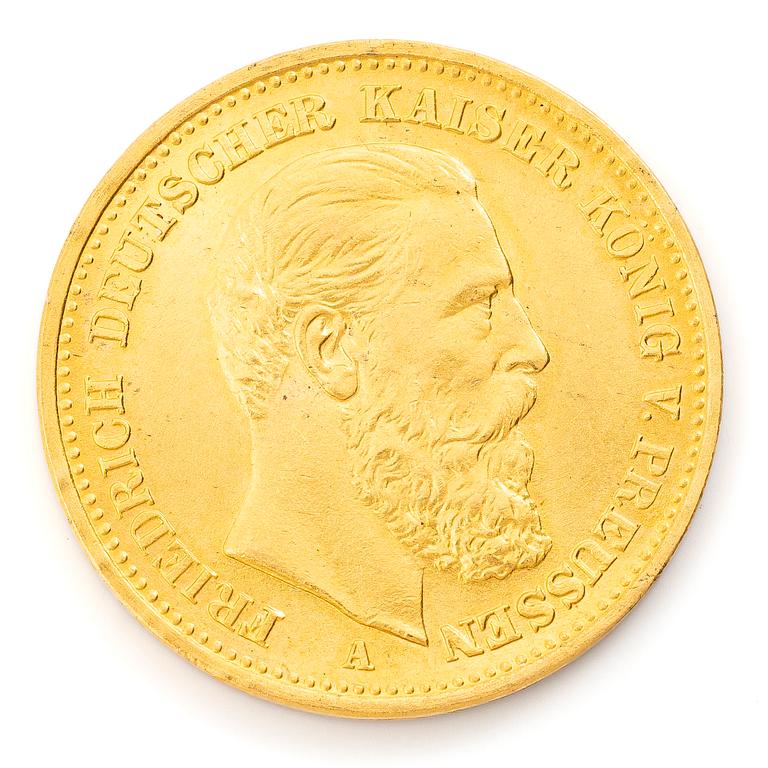 Guldmynt, Tyskland, Friedrich III, 20 Mark, 1888.