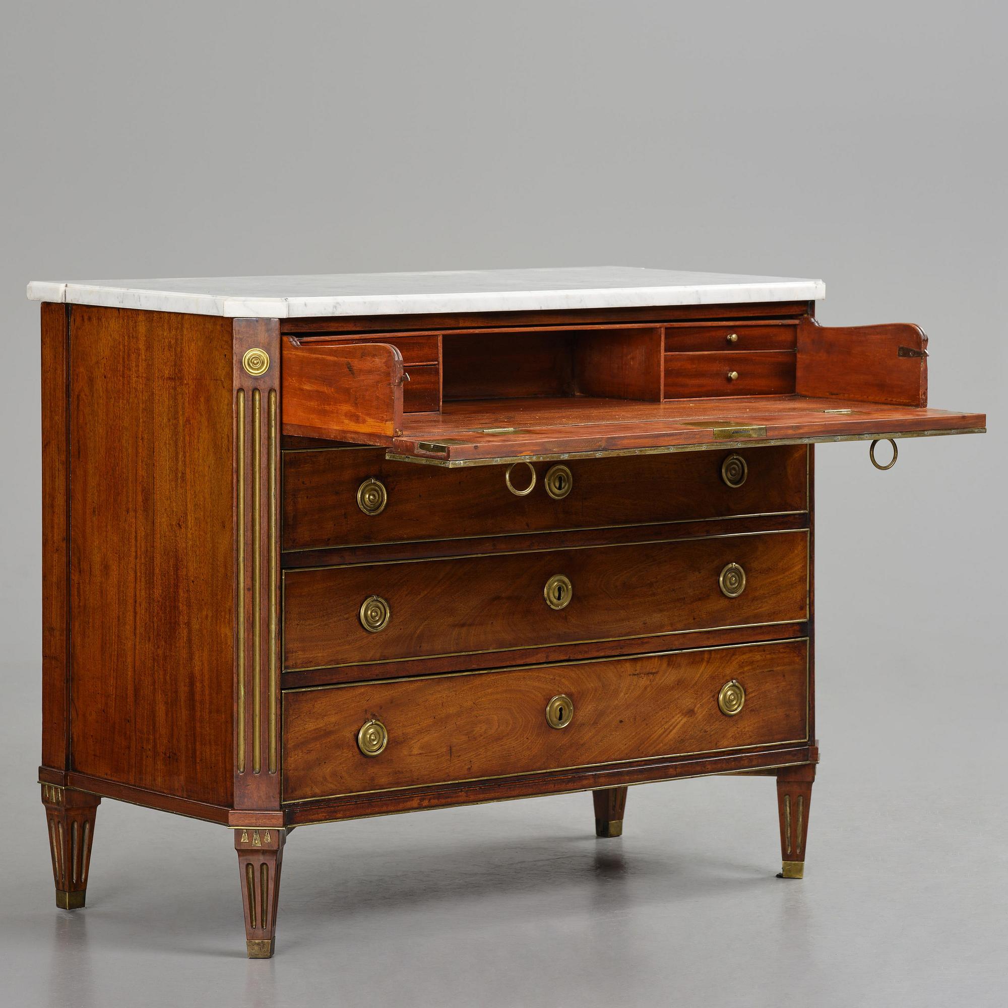 A late Gustavian mahogany commode, Stockholm, late 18th century.