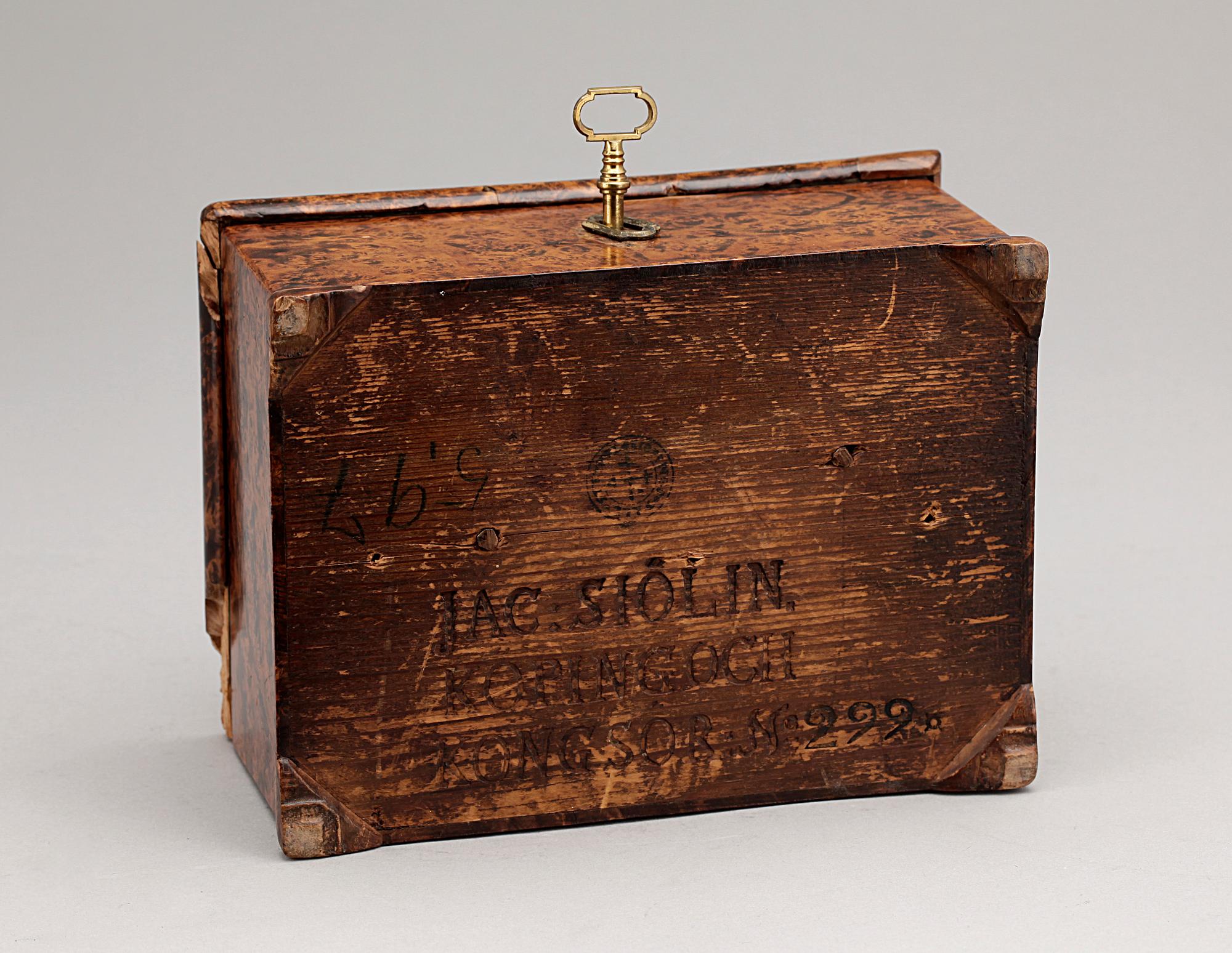 SKRIN, märkt Jacob Siölin, nr 299, Köpings hallstämpel, 1700-talets andra hälft.