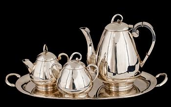 KAFFESERVIS, 4 delar, silver, Mexico, 1900-tal. Vikt ca 2420 gr.