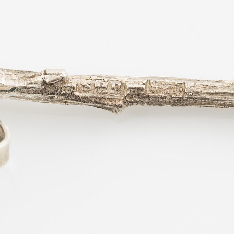 Sofia Björkman, collier, ring och örhängen i form av björkgrenar, silver. Ring med tanzaniter.