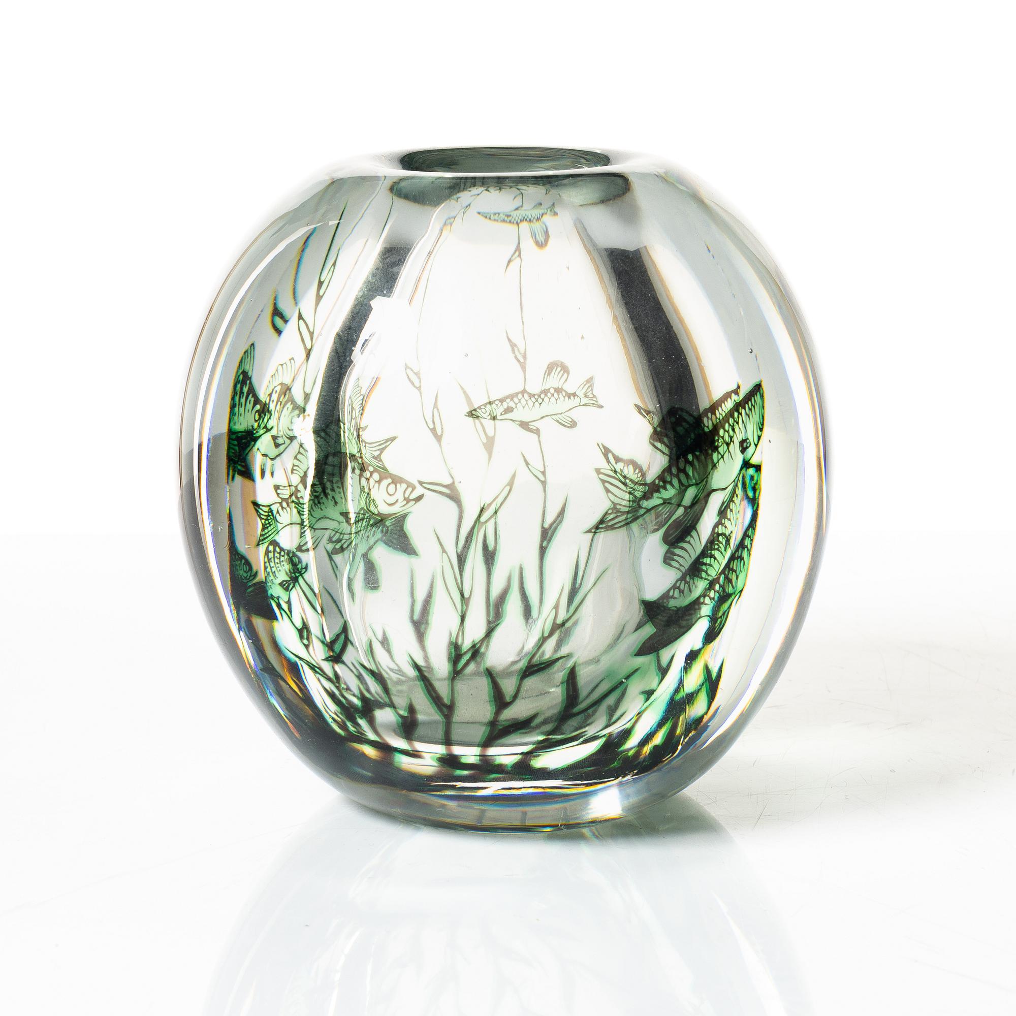 Edward Hald, vase, glass fish bowl, 1945.