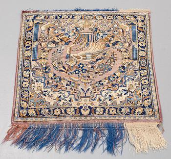 MATTO, a semi-antique silk Kashan possibly Motachem, ca 51-52,5 x 48.5-51 cm.