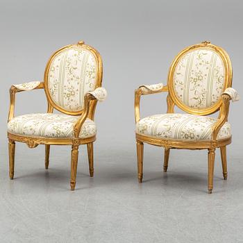 Two Gustavian armchairs, late 18th century.