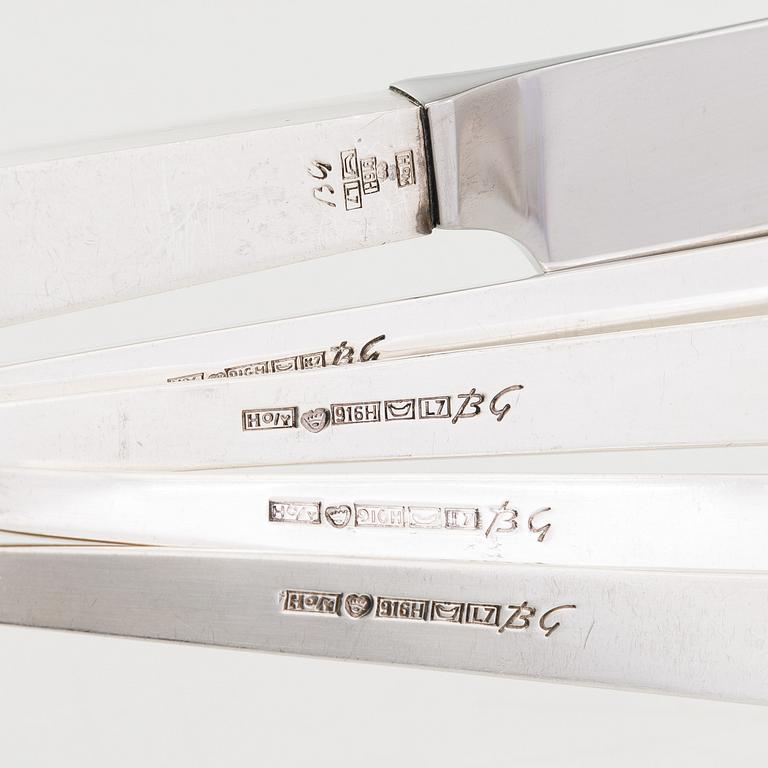 Bertel Gardberg, a 42-piece set of "Birgitta" silver cutlery, marked BG, Hopeatehdas oy, Helsinki 1962.